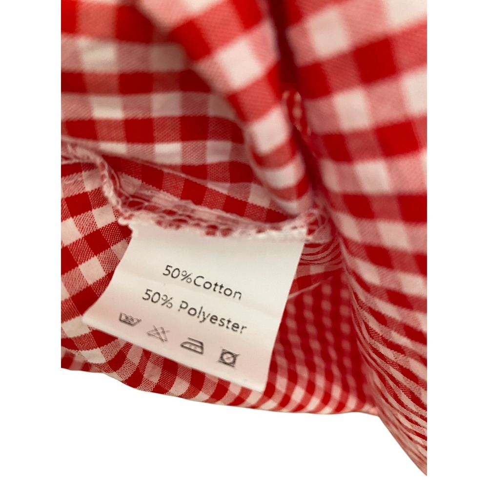 Gingham Tiered Flowy Button Puffy‎ Sleeve Midi Dress Red White XL - Picture 5 of 6